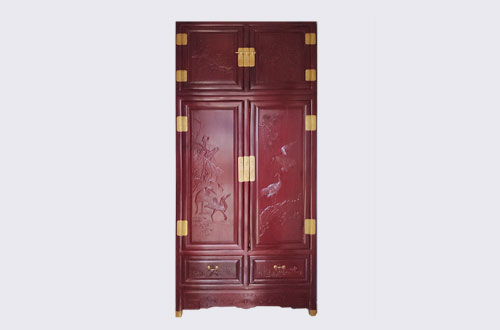 息烽高端中式家居装修深红色纯实木衣柜