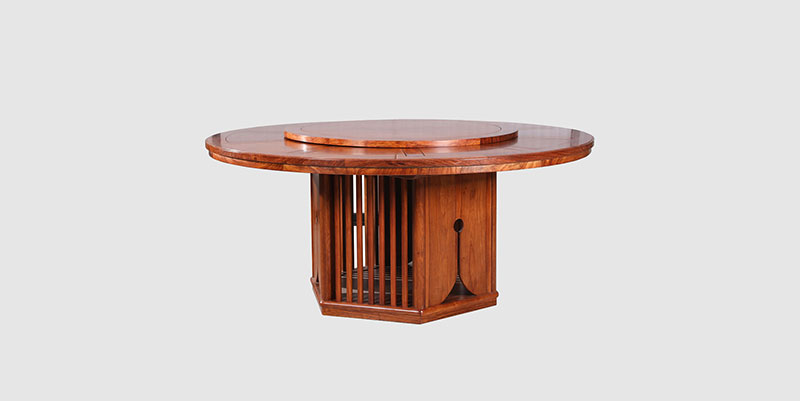 息烽中式餐厅装修天地圆台餐桌红木家具效果图